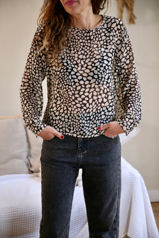 Blusa Isa Print blanco-negro