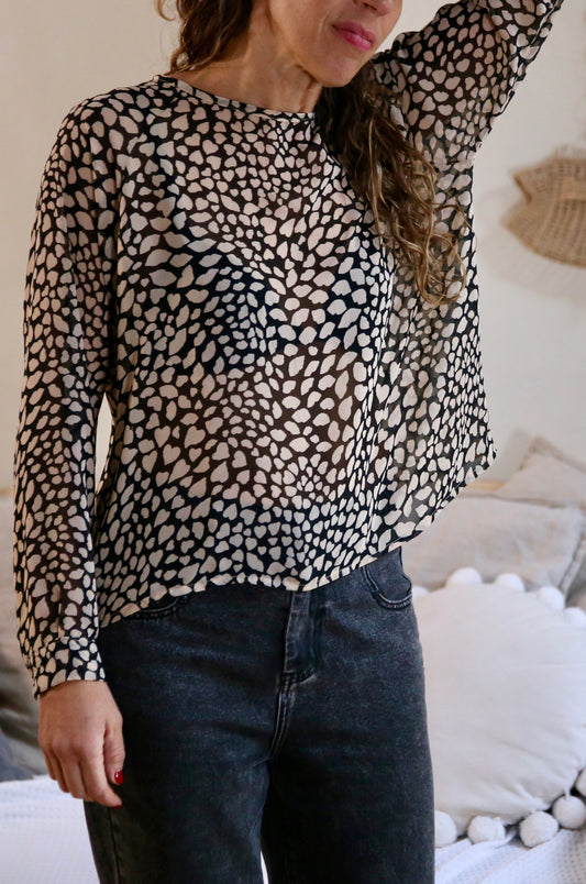 Blusa Isa Print blanco-negro