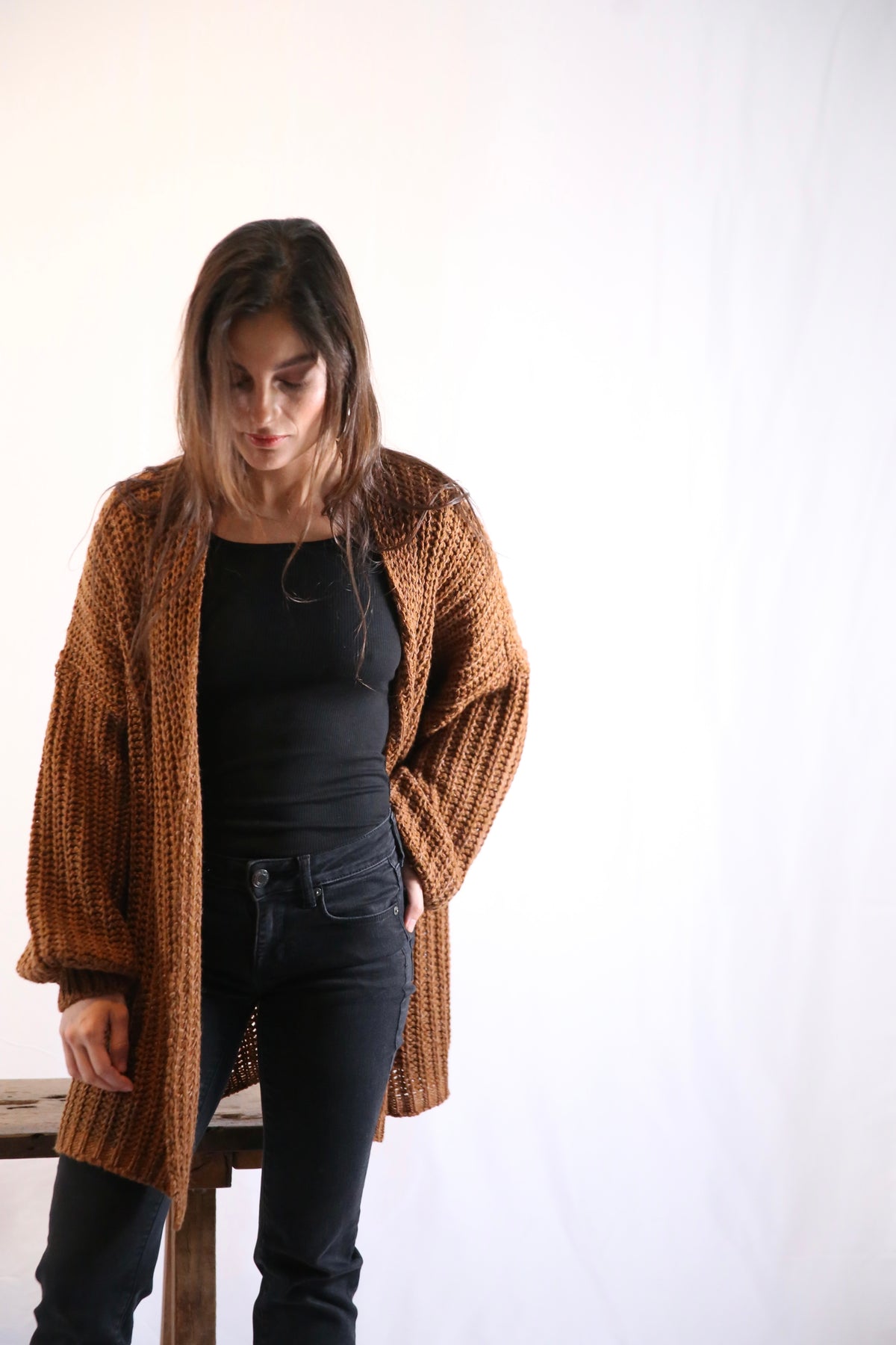 Tejido Violeta Cardigan Tostado