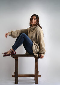 Tejido Violeta Cuello Alto Beige