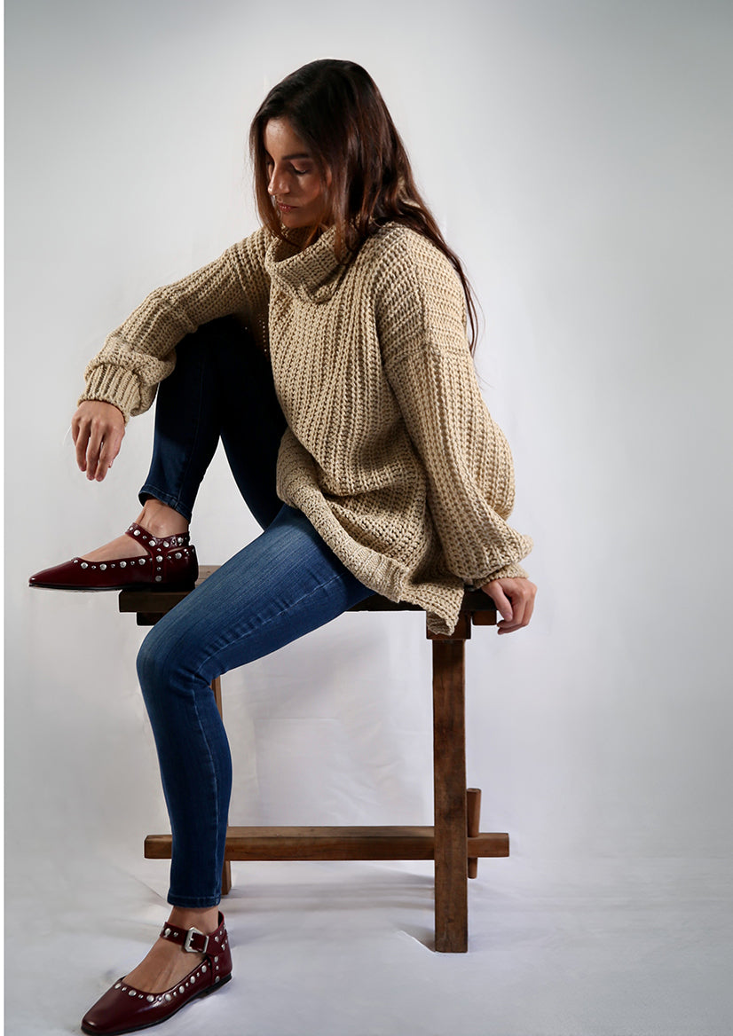Tejido Violeta Cuello Alto Beige